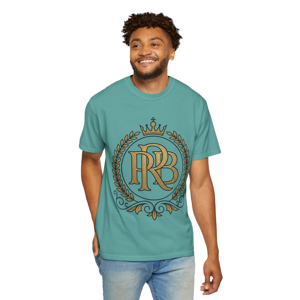 PRB Gold Monogram Crest Graphic T-Shirt | Laurel Crown Emblem Streetwear Tee by Printify
