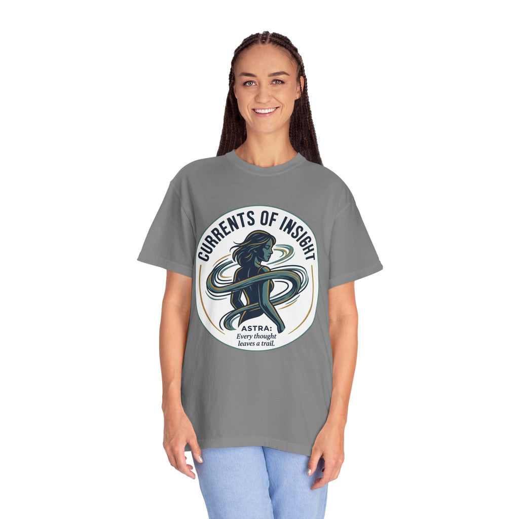 Power Runs Black Currents of Insight T-Shirt — 'Astra: Every thought leaves a trail' Graphic Tee by Power Runs Black