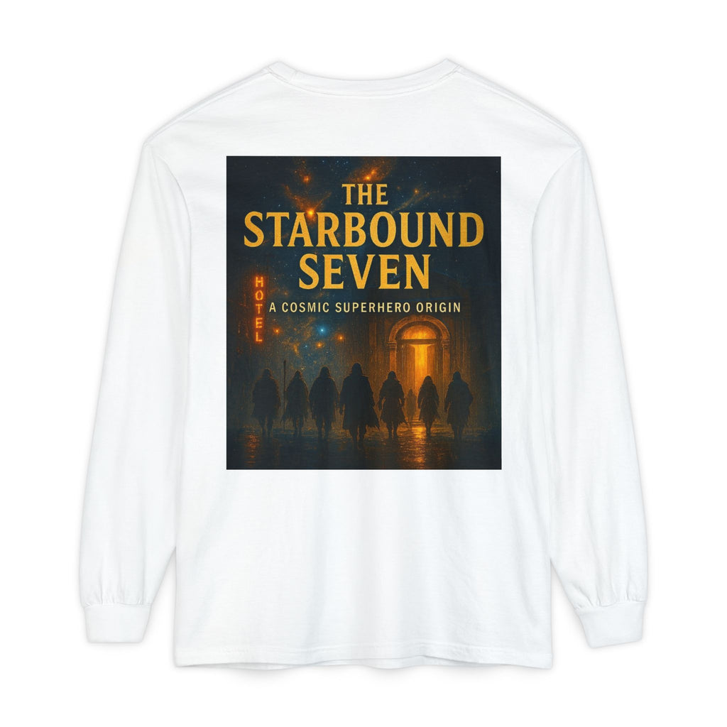 PRB The Starbound Seven graphic long sleeve shirt | cosmic superhero poster by Power Runs Black