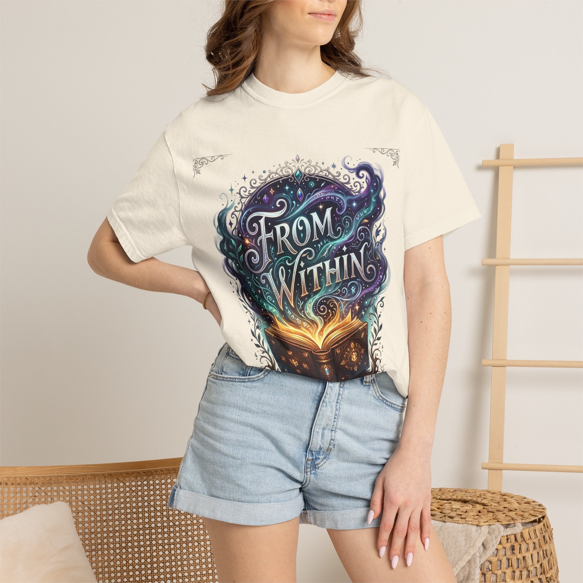 Power Runs Black PRB From Within Magic Book T-Shirt — Fantasy Illustrated Graphic Tee by Printify