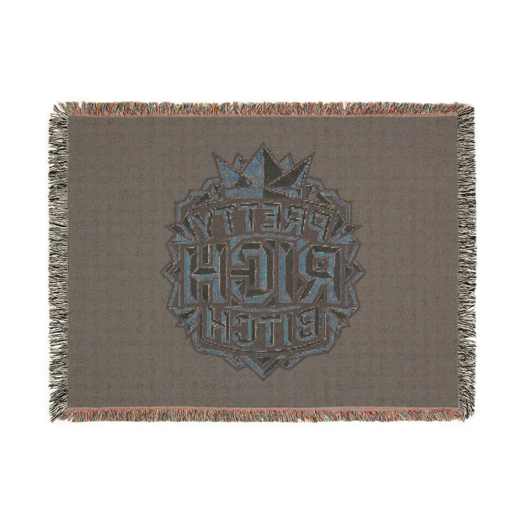Power Runs Black PRB Pretty Rich Bitch Southwestern Aztec Pattern Woven Blanket | Tribal Throw, Geometric Fringe by Printify