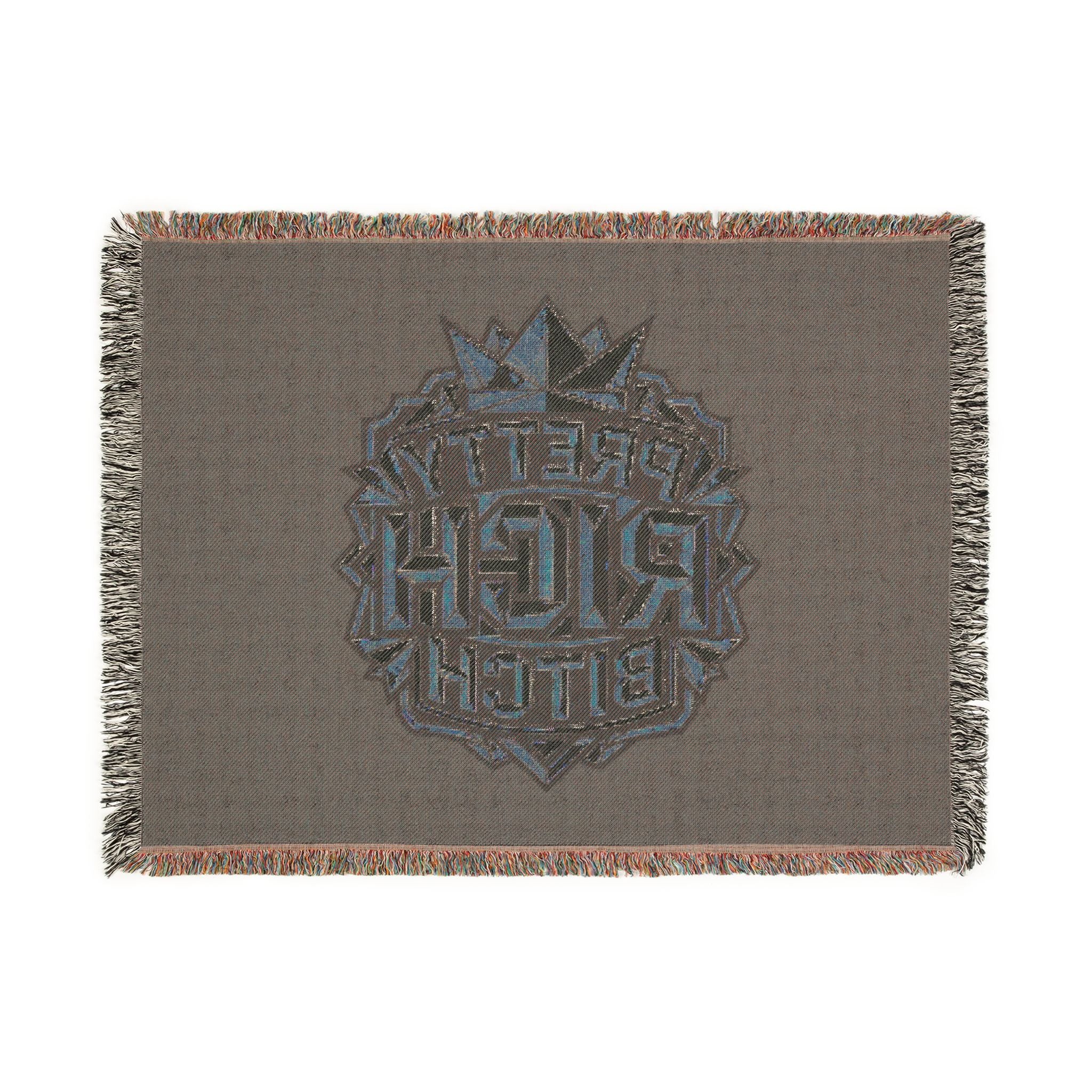 Power Runs Black PRB Pretty Rich Bitch Southwestern Aztec Pattern Woven Blanket | Tribal Throw, Geometric Fringe by Printify