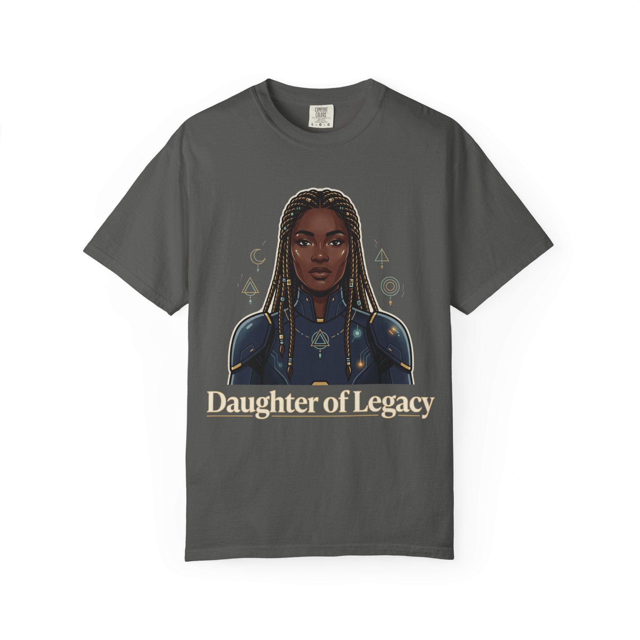 Power Runs Black Daughter of Legacy Graphic T-Shirt | Black Girl Magic Portrait Tee by Printify