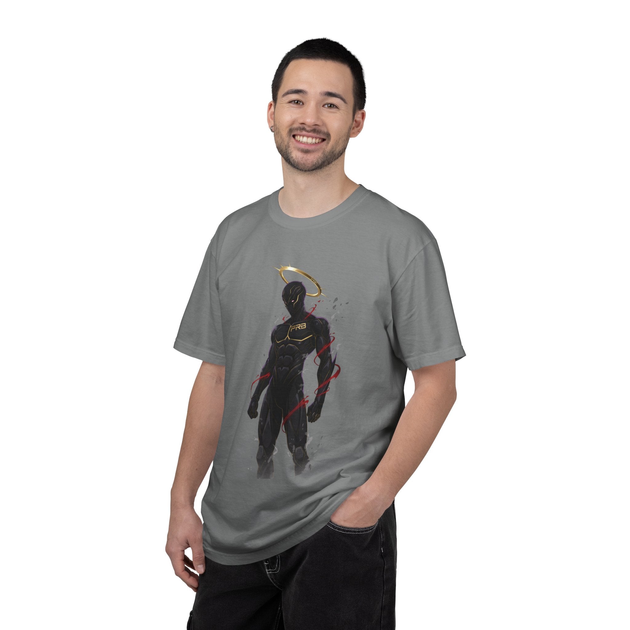 PRB Shadow Hero Graphic T-Shirt — Haloed Vigilante Illustration by Printify