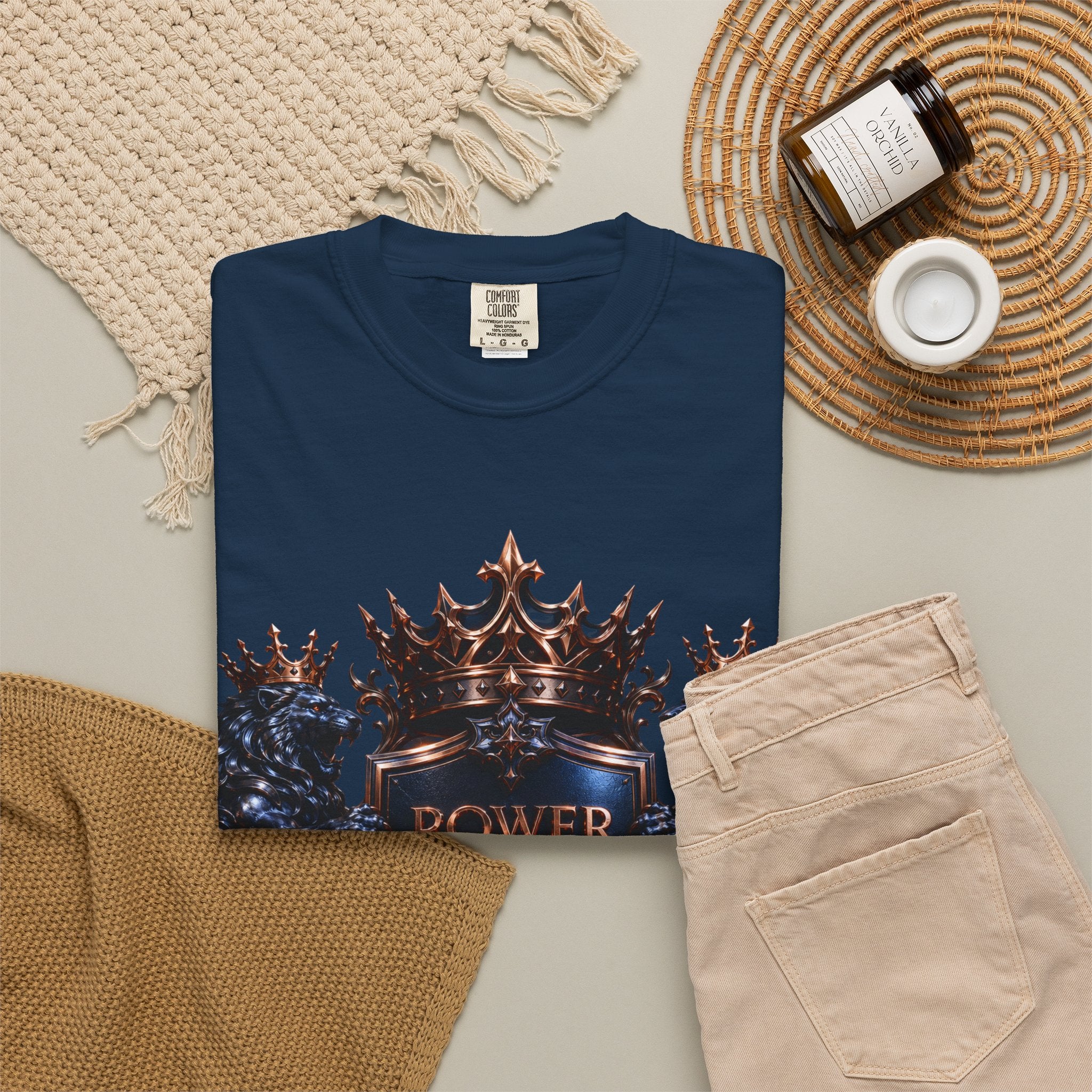 Power Runs Black Crest T-shirt | Heraldic Lion Shield Tee by Power Runs Black