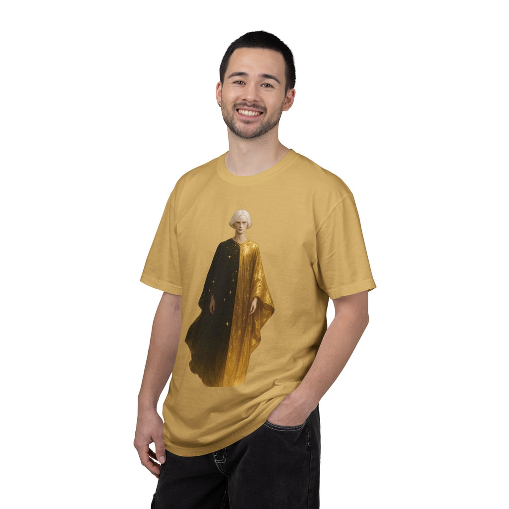 Power Runs Black PRB Twelfth Golden Cloak Figure T-Shirt | Surreal Angelic Portrait by Power Runs Black