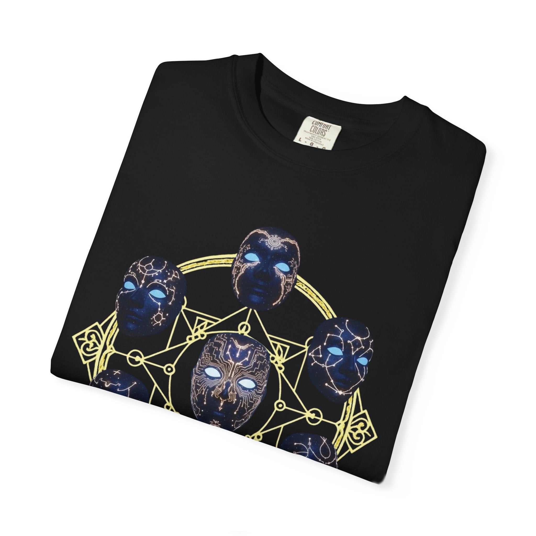 PRB Tribal Mask Circle Graphic Tee, Spiritual Afrocentric Art by Power Runs Black