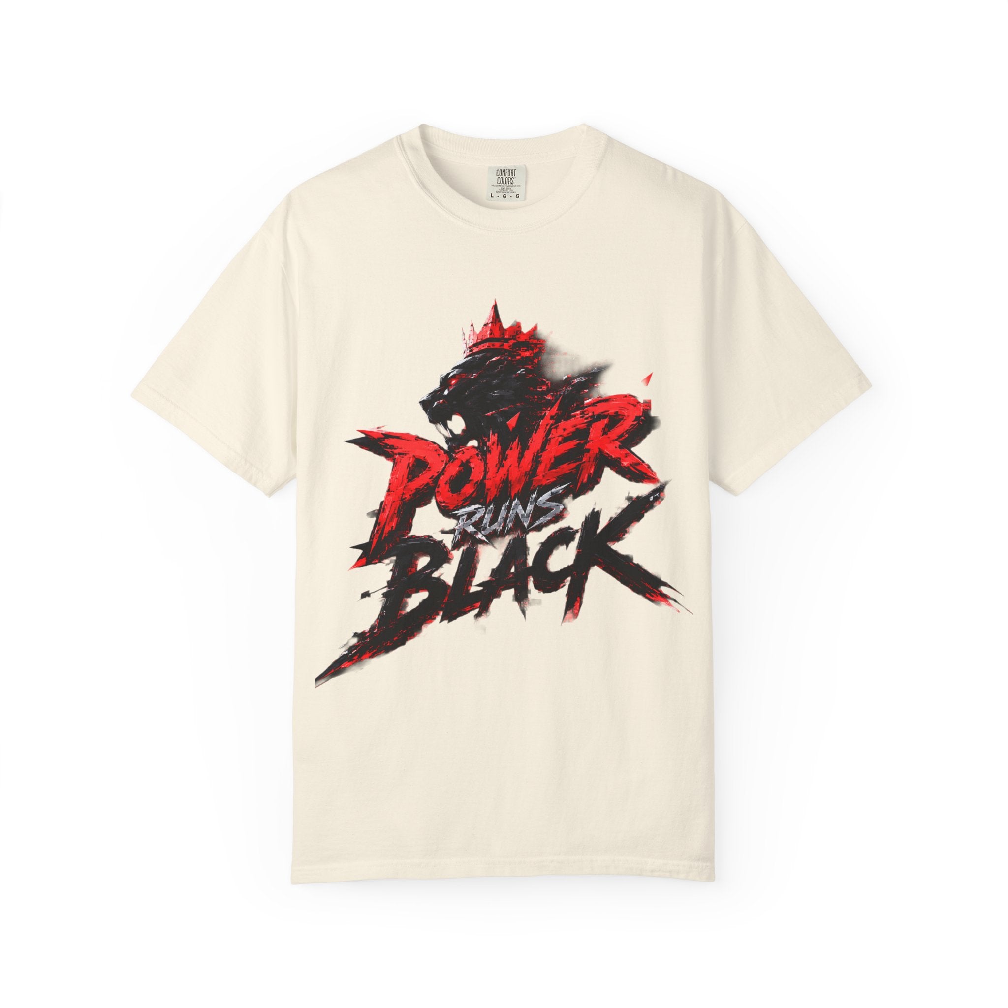 Power Runs Black T-shirt | Wolf Silhouette, Red Black Graphic Tee by Power Runs Black