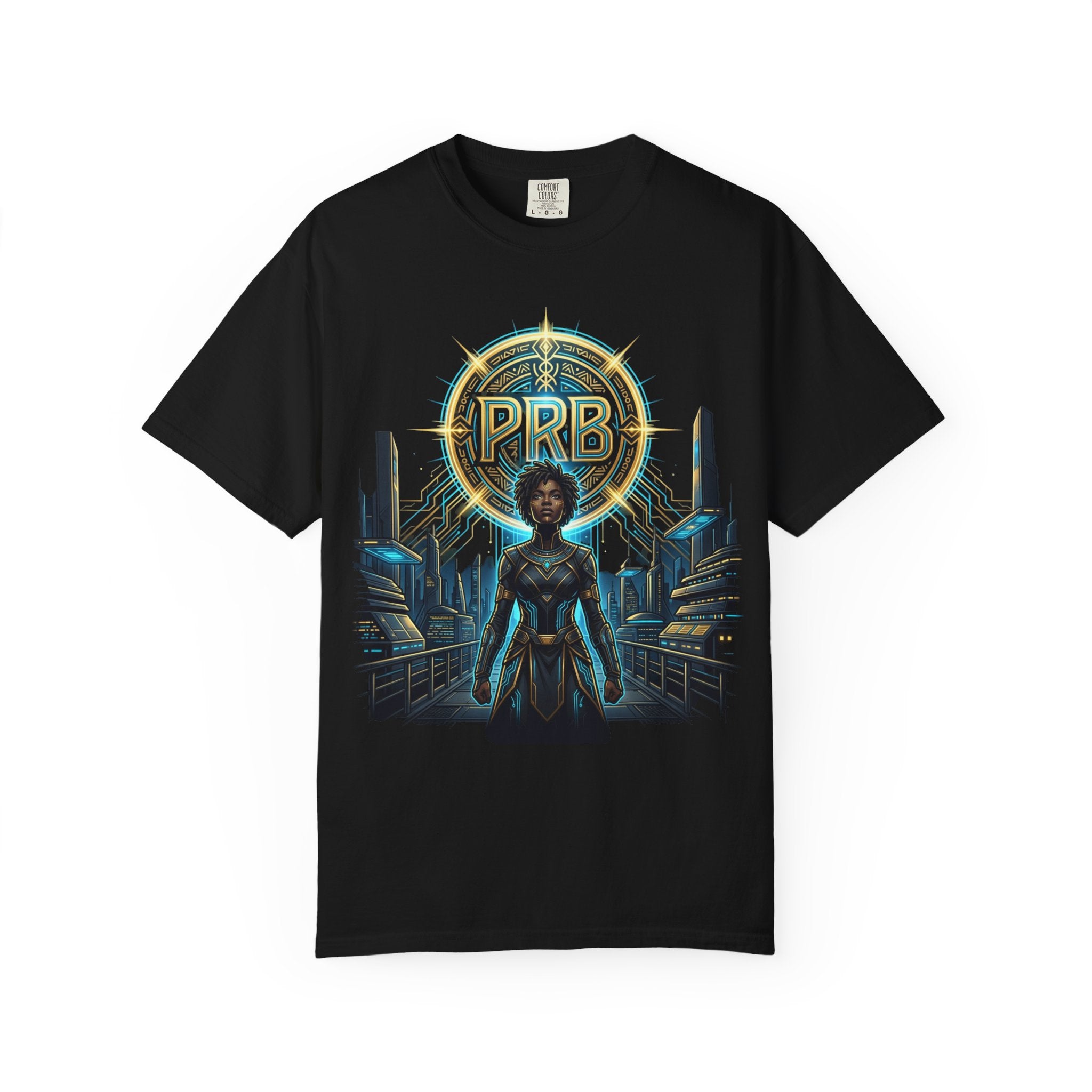 Futuristic Warrior Afrofuturist Graphic T-Shirt | Sci-Fi Streetwear Tee by Printify