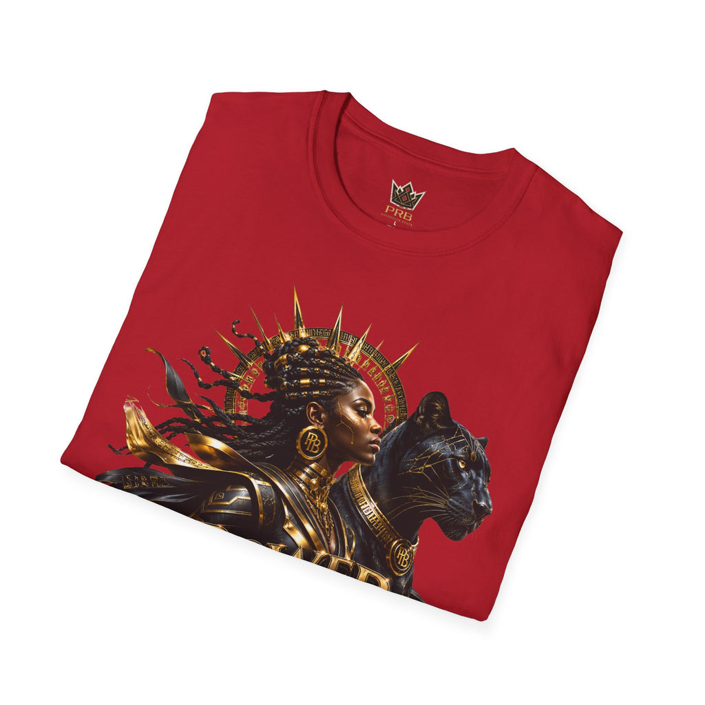 Power Runs Black PRB | Black Woman Portrait, Gold Accents Panther Graphics T by Power Runs Black