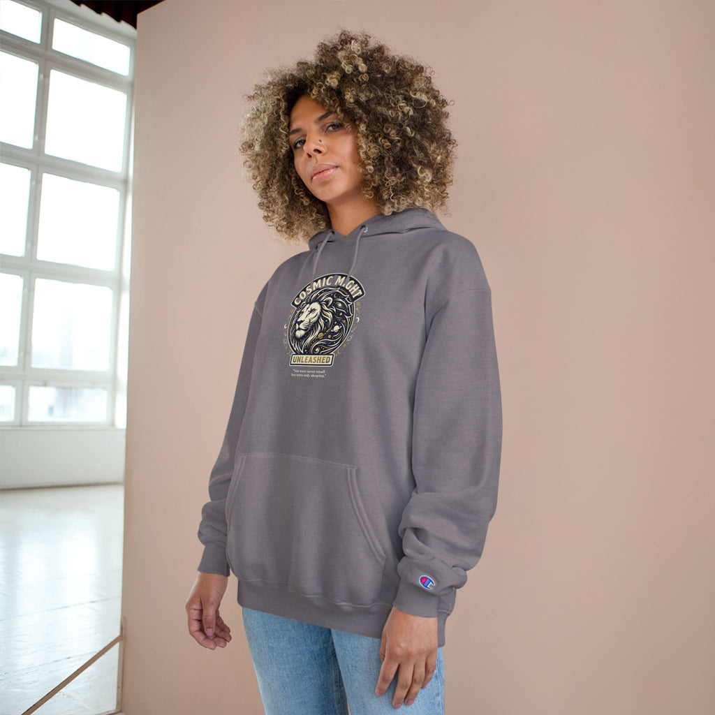 PRB Starforged Flex Cosmic Might Unleashed Lion Crest Hoodie — 'Unleashed' Athletic Champion Graphic Hoodie by Power Runs Black