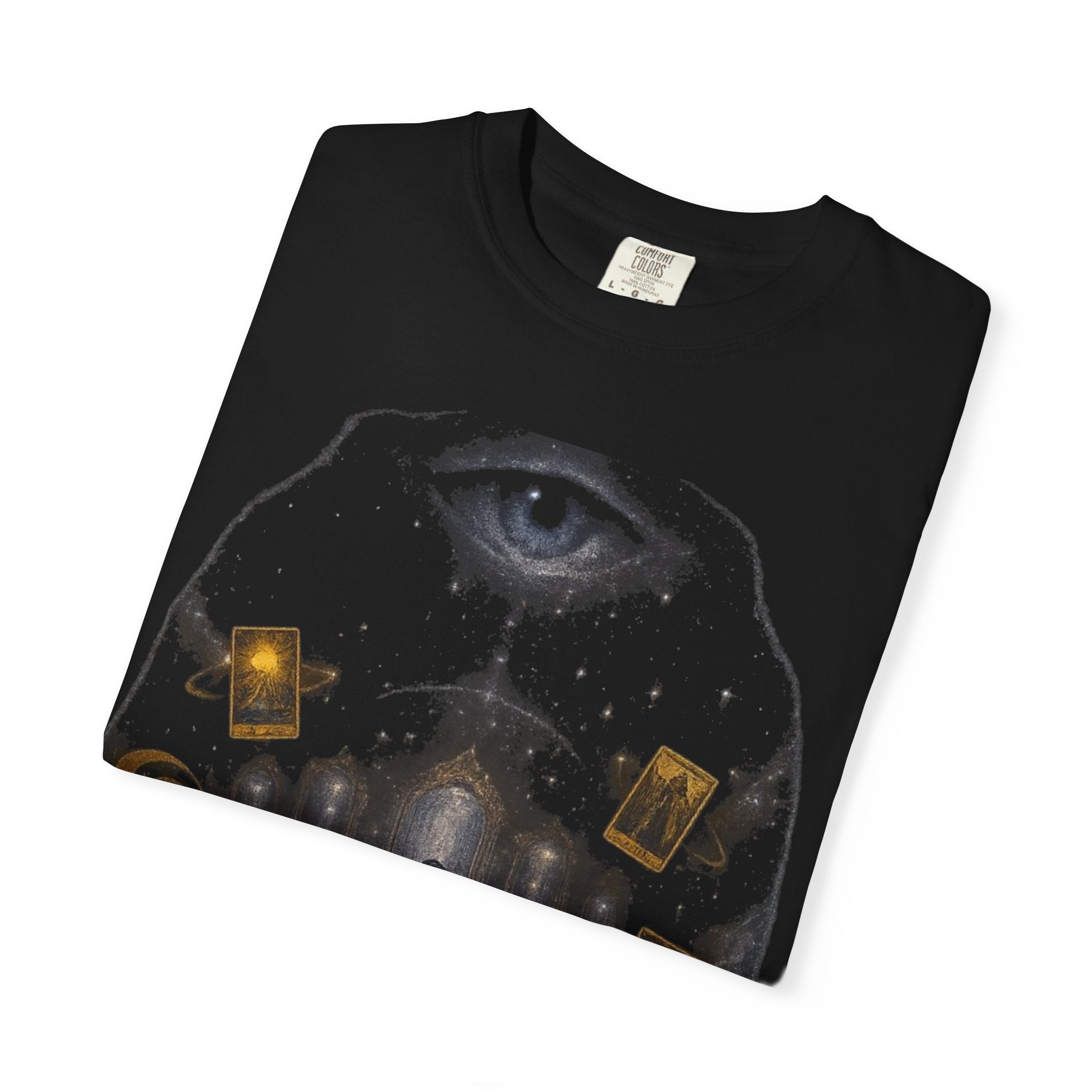 PRB Occult Tarot Skull T-Shirt — Mystic Eye & Shadow Figure Graphic by Power Runs Black