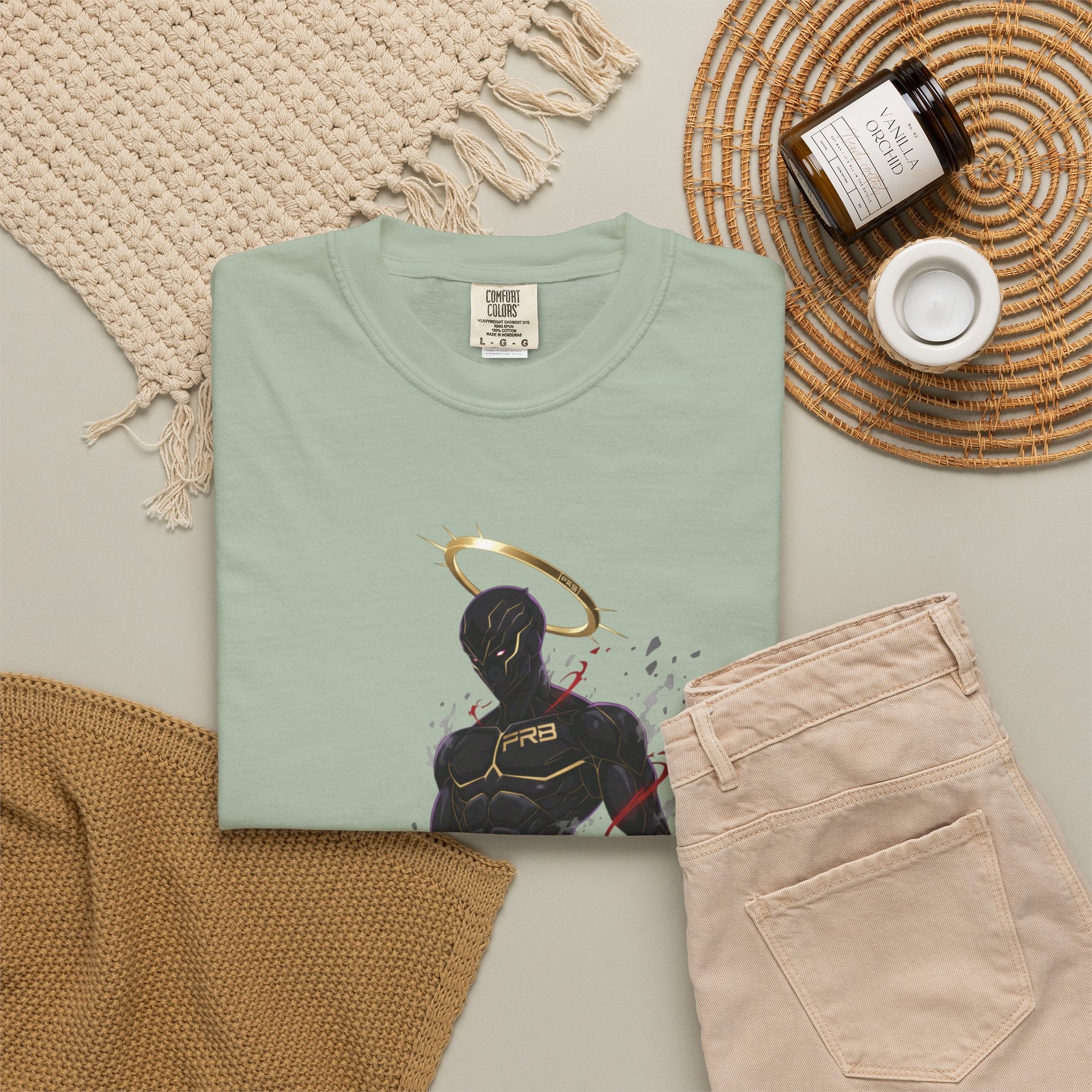 PRB Shadow Hero Graphic T-Shirt — Haloed Vigilante Illustration by Printify