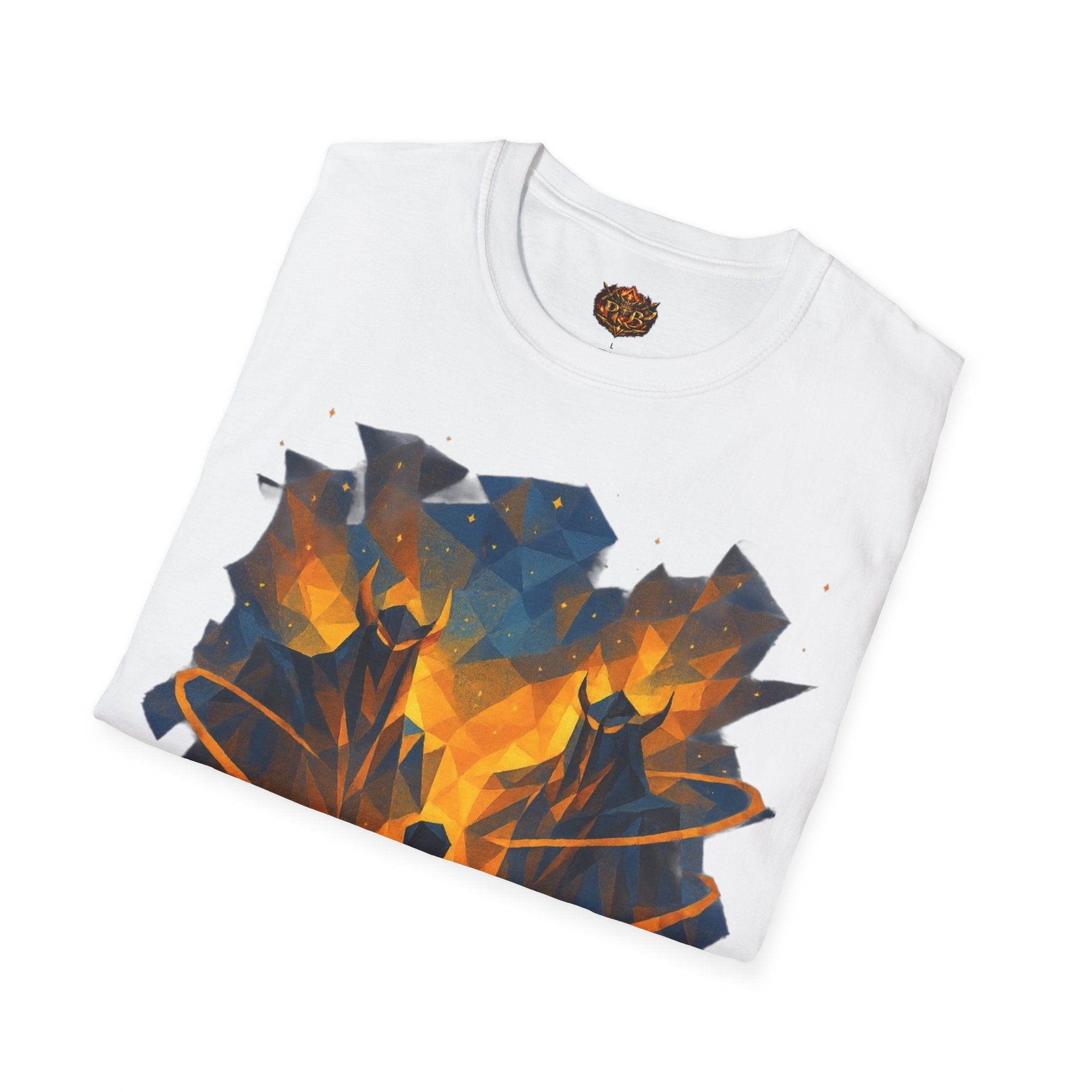 PRB Flame Silhouette Warrior T-Shirt | Fiery Geometric Backdrop by Power Runs Black