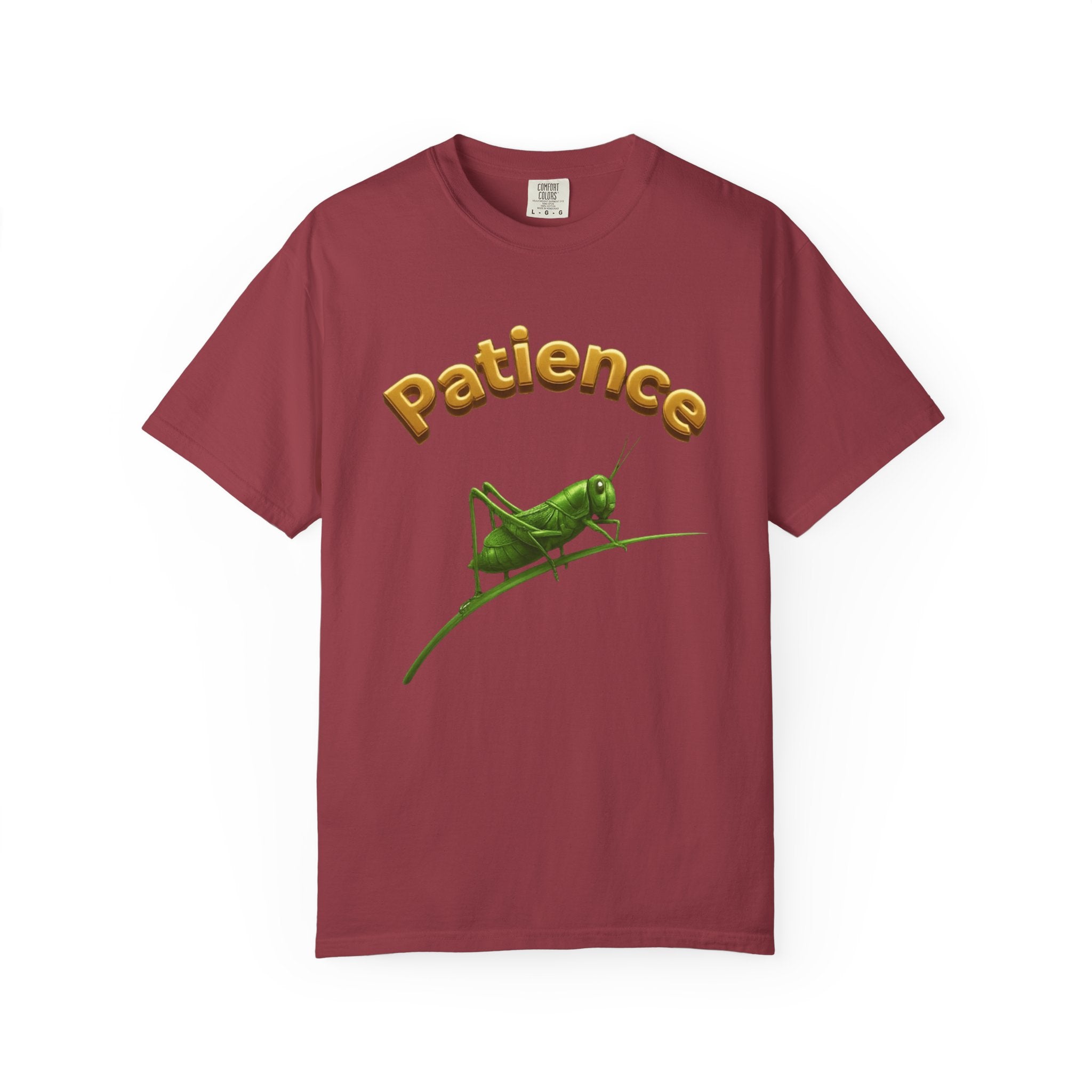 PRB Patience Grasshopper T-shirt | Green Grasshopper Illustration, Positive Quote by Printify