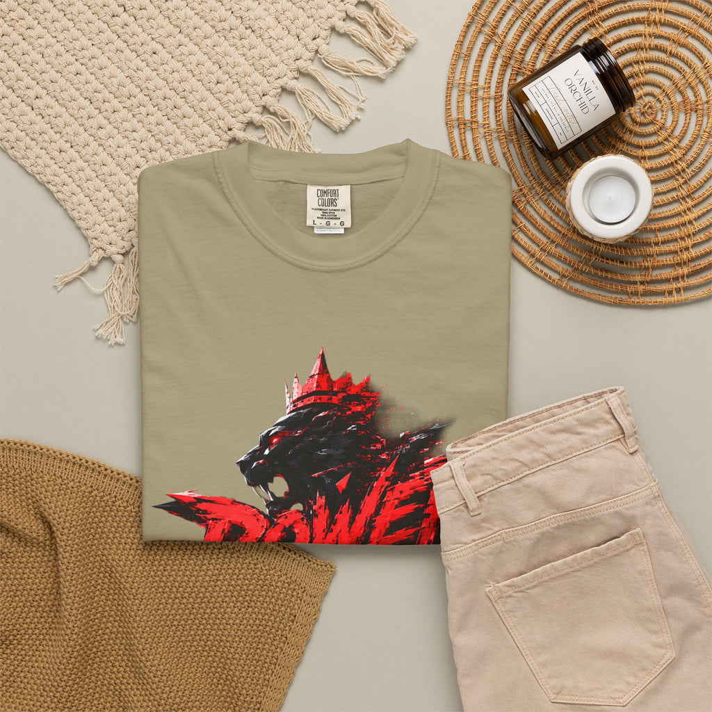 Power Runs Black T-shirt | Wolf Silhouette, Red Black Graphic Tee by Power Runs Black