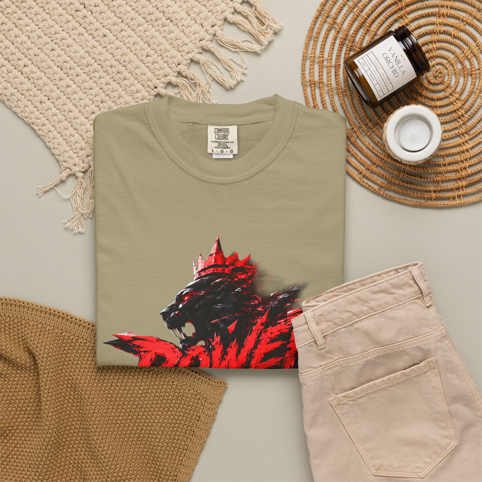 Power Runs Black T-shirt | Wolf Silhouette, Red Black Graphic Tee by Power Runs Black