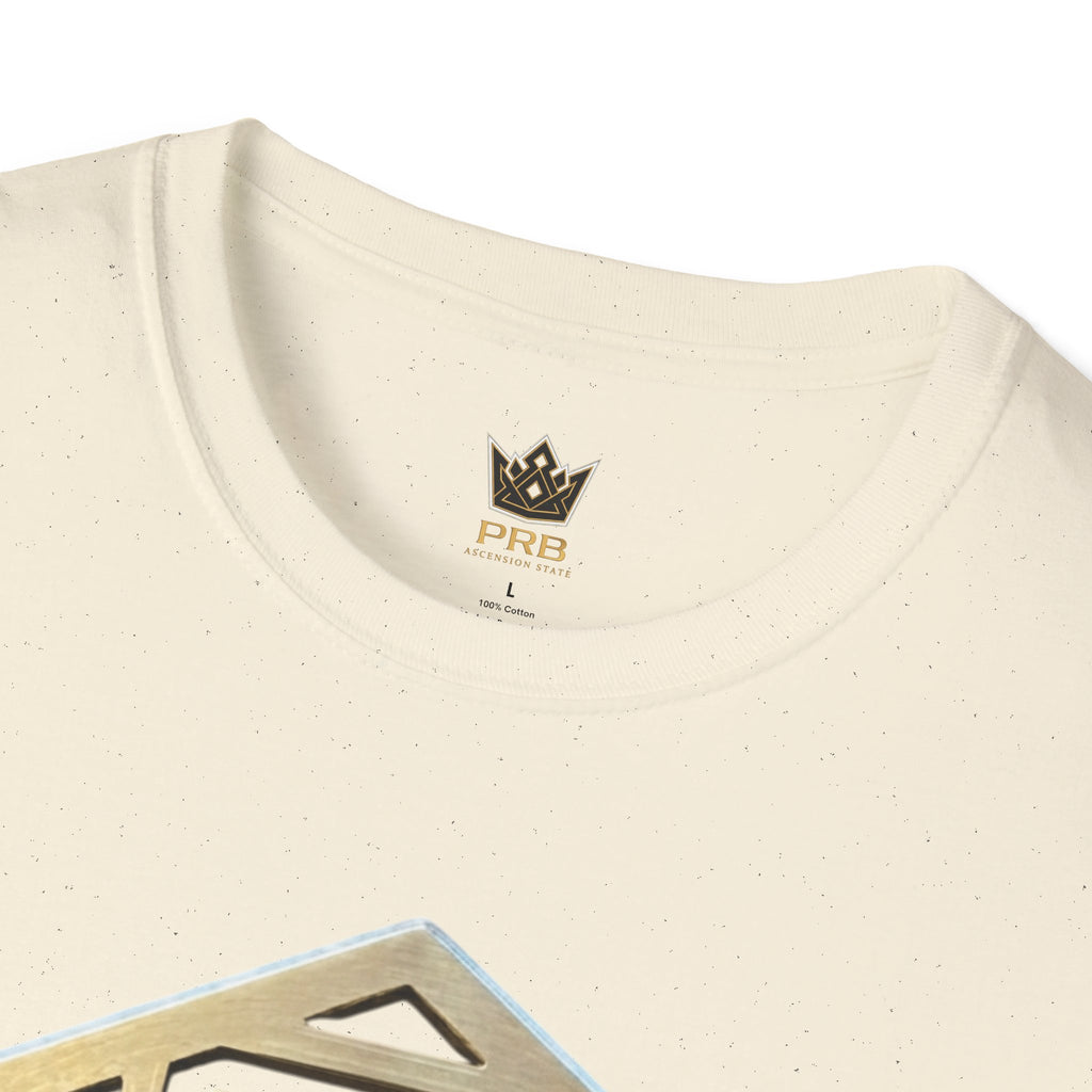 Power Runs Black PRB Geometric Gold Hexagon T-Shirt — Modern Maze Logo Tee by Printify