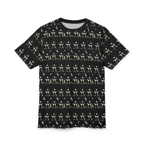 PRB Allover Black Skeleton Pattern Tee — Goth Halloween Cut & Sew Shirt by Printify
