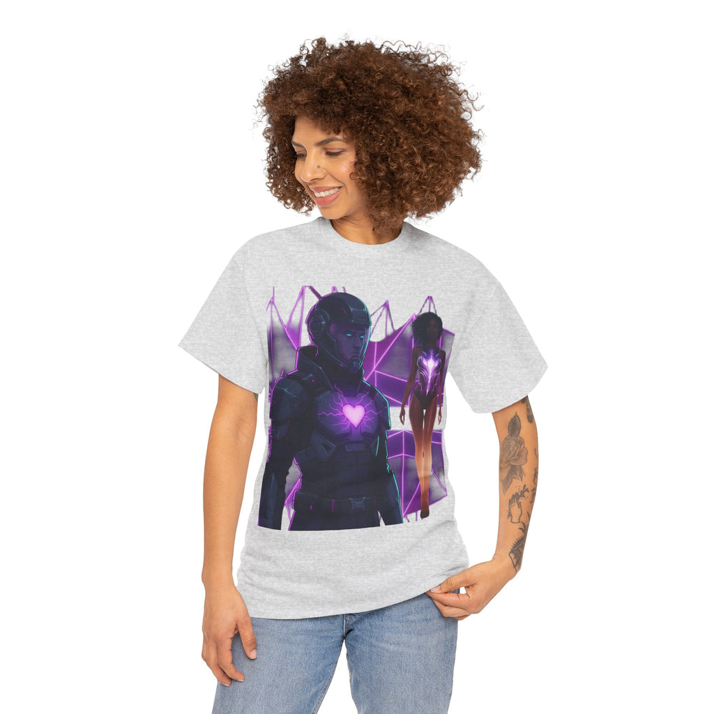 Power Run Black PRB Pretty Rich Bitch The Collection Purple Heart Cyberpunk Knight T-Shirt | Futuristic Armor Sci‑Fi Tee by Printify