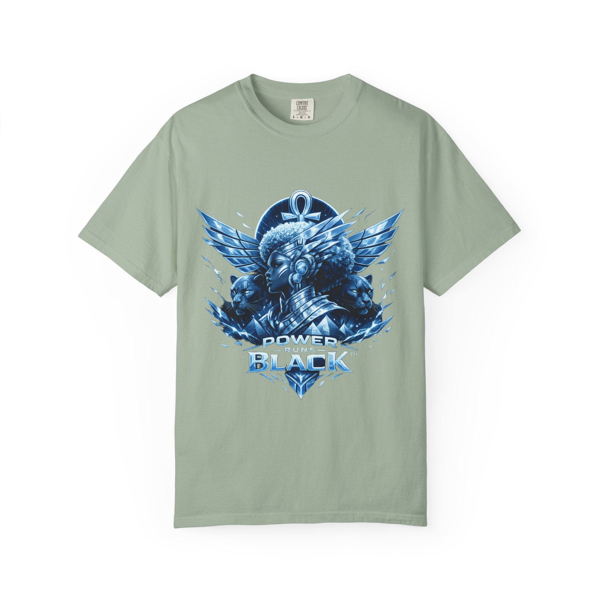 Power of Black Graphic T-Shirt — Egyptian Ankh Warrior Design by Power Runs Black