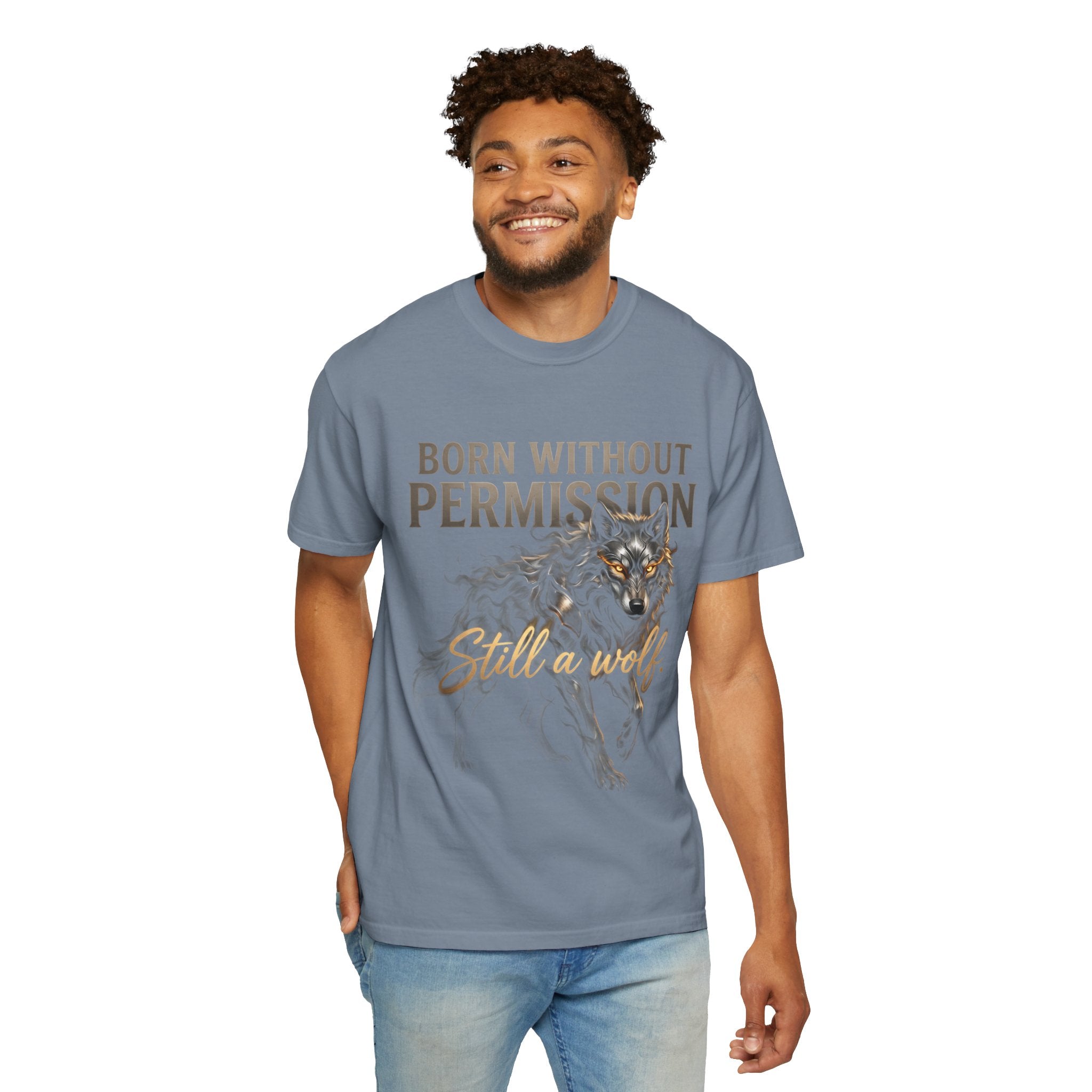 PRB Born Without Permission Wolf T-Shirt — Bold Wolf Graphic Tee by Printify