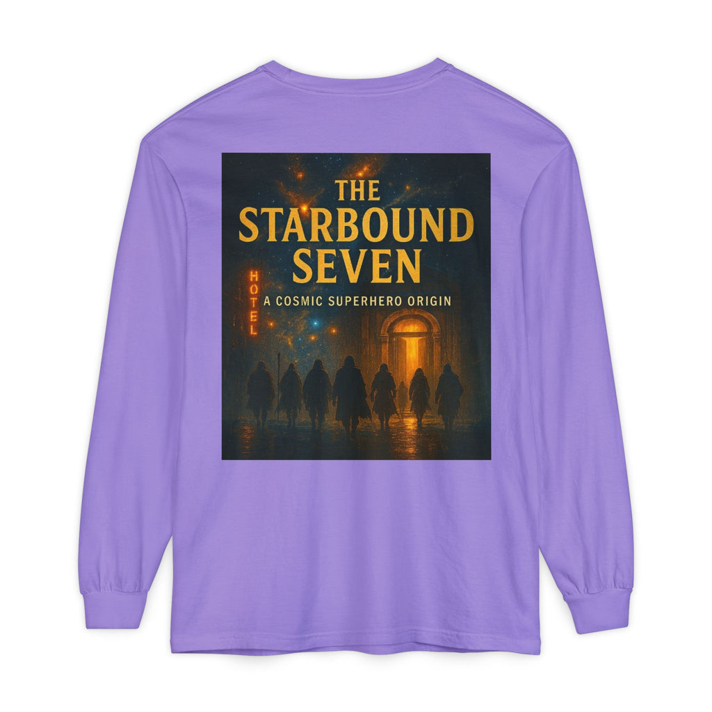 PRB The Starbound Seven graphic long sleeve shirt | cosmic superhero poster by Power Runs Black