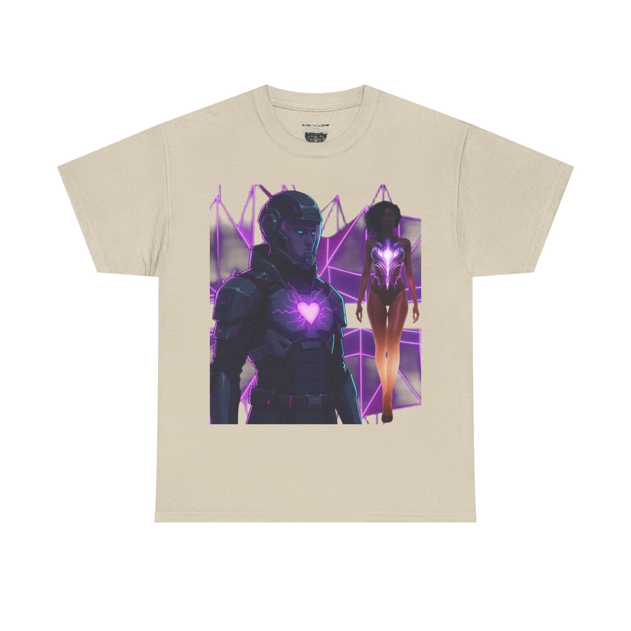 Power Run Black PRB Pretty Rich Bitch The Collection Purple Heart Cyberpunk Knight T-Shirt | Futuristic Armor Sci‑Fi Tee by Printify
