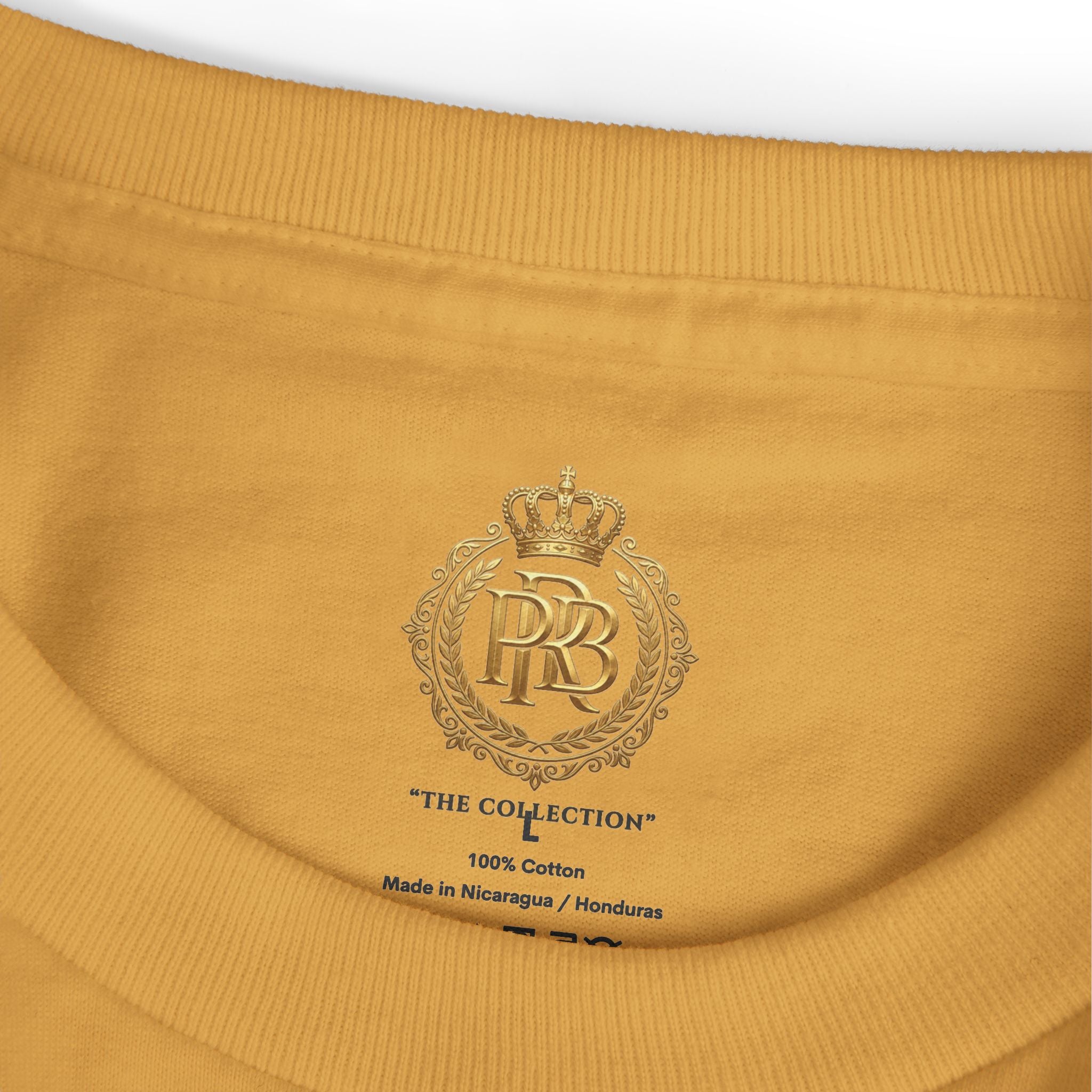 PRB Graphic Tee — Golden Gothic Shield Chest & Back Design by Power Runs Black