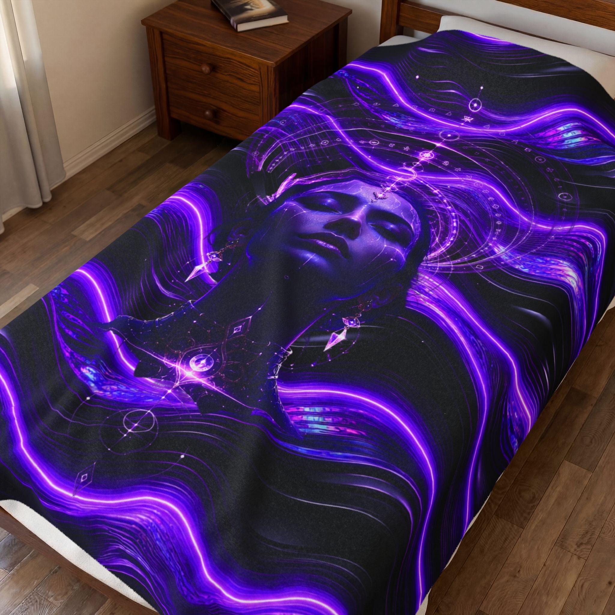 Power Runs Black Mystic Violet Aura Velveteen Plush Blanket by Power Runs Black