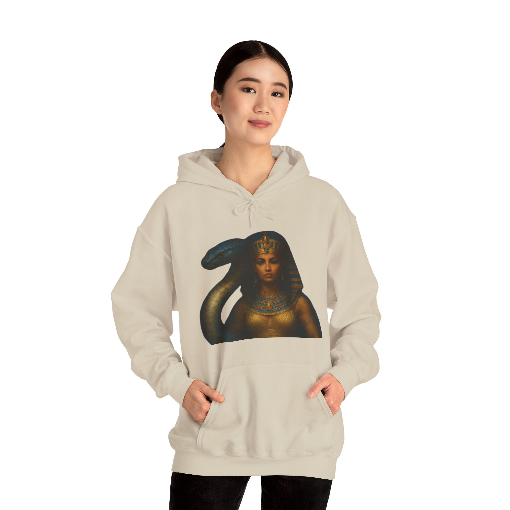 PRB Egyptian Goddess Portrait Hoodie | Serpent Headdress, Ancient Queen Art by Power Runs Black