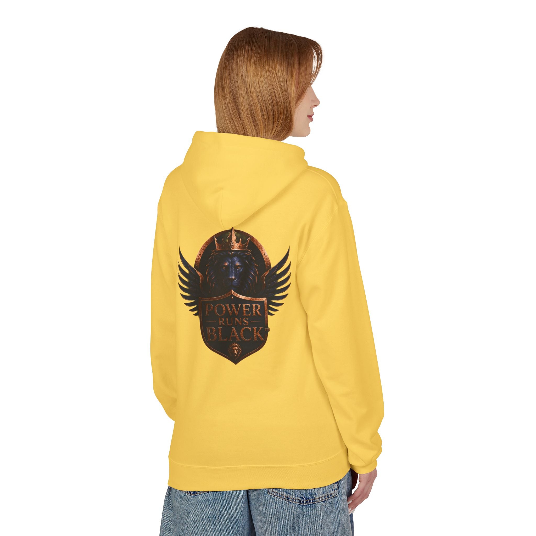 Power Runs Black crest hoodie | medieval shield with lions and wings by Power Runs Black