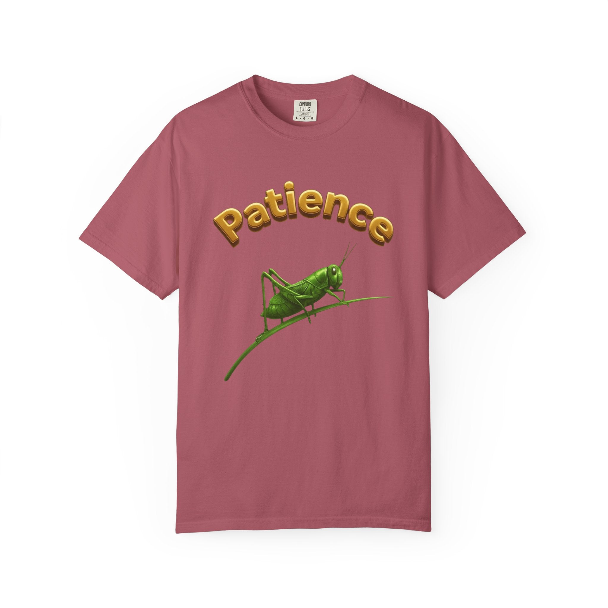 PRB Patience Grasshopper T-shirt | Green Grasshopper Illustration, Positive Quote by Power Runs Black