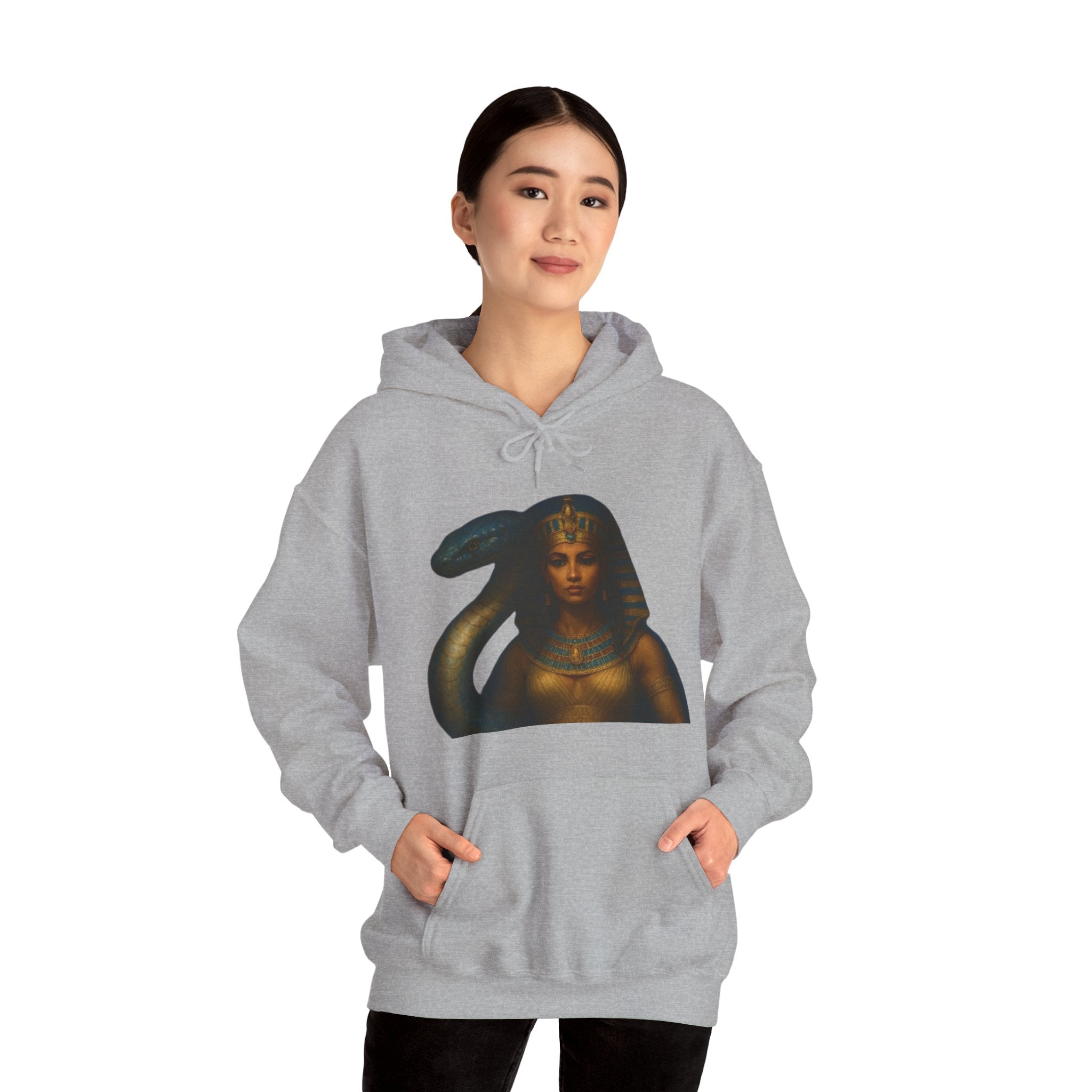 PRB Egyptian Goddess Portrait Hoodie | Serpent Headdress, Ancient Queen Art by Power Runs Black
