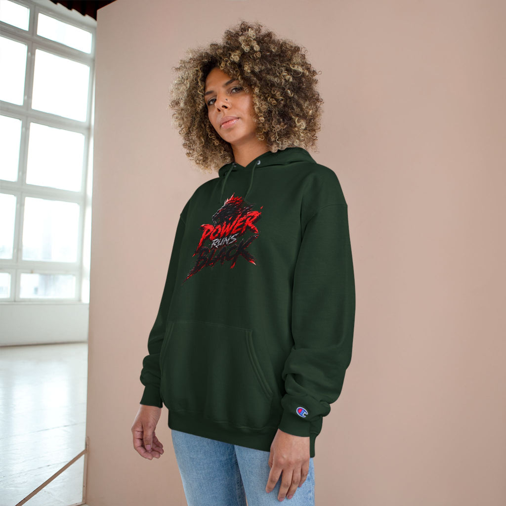 Power Runs Black logo hoodie | Flame crest design by Power Runs Black