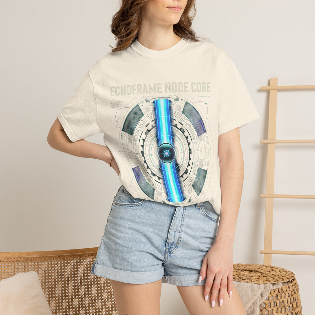 Power Runs Black PRB Echoframe Node Core T-Shirt — Futuristic Tech Graphic Tee by Power Runs Black