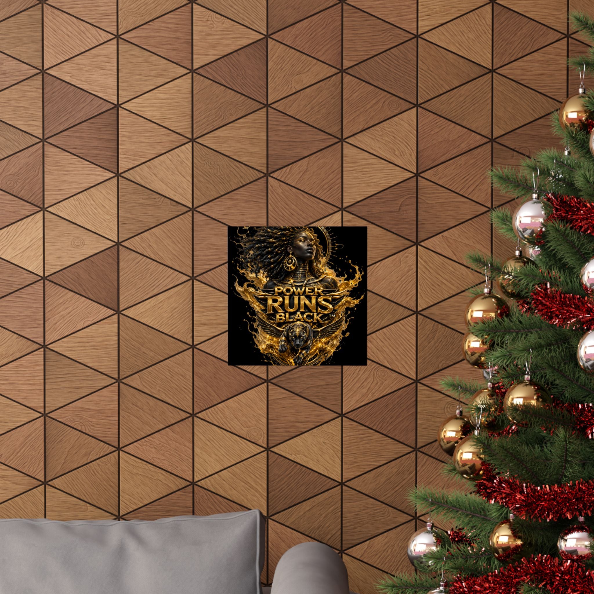 Power Runs Black Matte Poster — Afrocentric Gold Goddess Wall Art by Power Runs Black