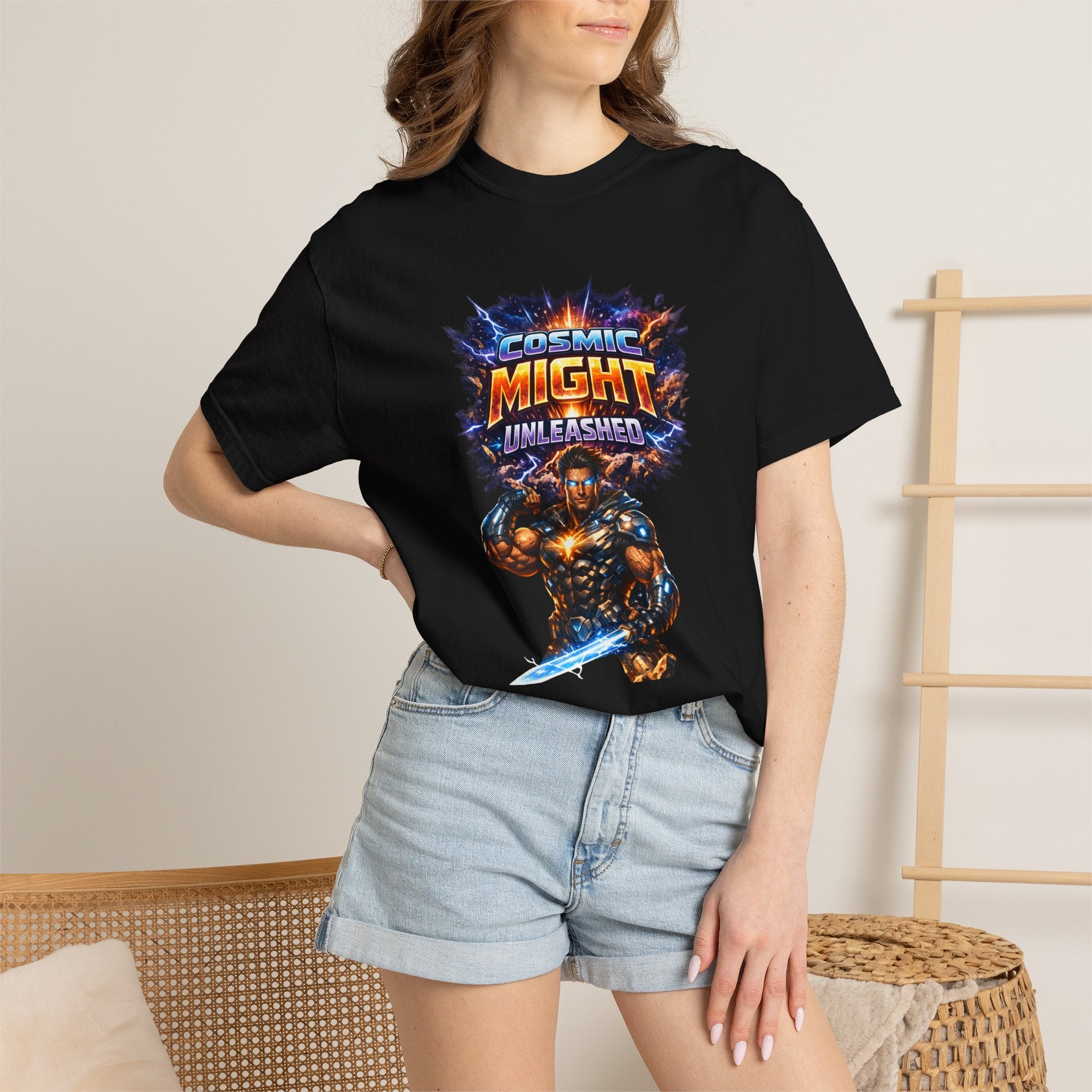 PRB Cosmic Might Unleashed T-shirt | Space Warrior Graphic Tee by Power Runs Black