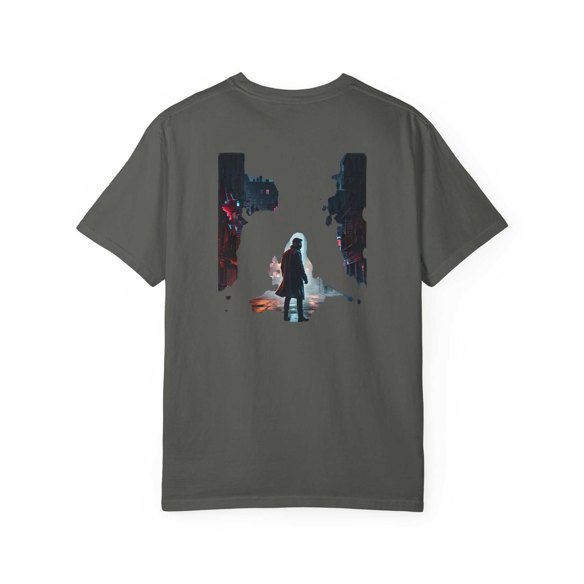 Syndication Loop Cyberpunk Portrait Tee — Tech-Noir Graphic T-Shirt | Power Runs Black by Printify