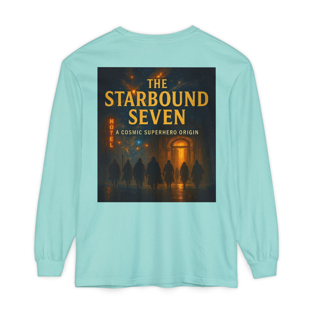 PRB The Starbound Seven graphic long sleeve shirt | cosmic superhero poster by Power Runs Black