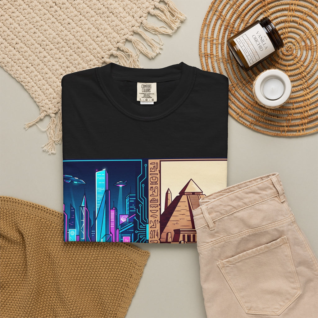 Power Runs Black PRB Blue Technopolis/ Red Dominion Two Worlds One System T-Shirt by Power Runs Black