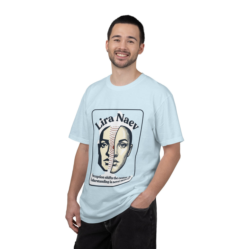 Power Runs Black PRB Lira Naev Split-Face Graphic T-Shirt — “Perception shifts the center” Statement Tee by Power Runs Black