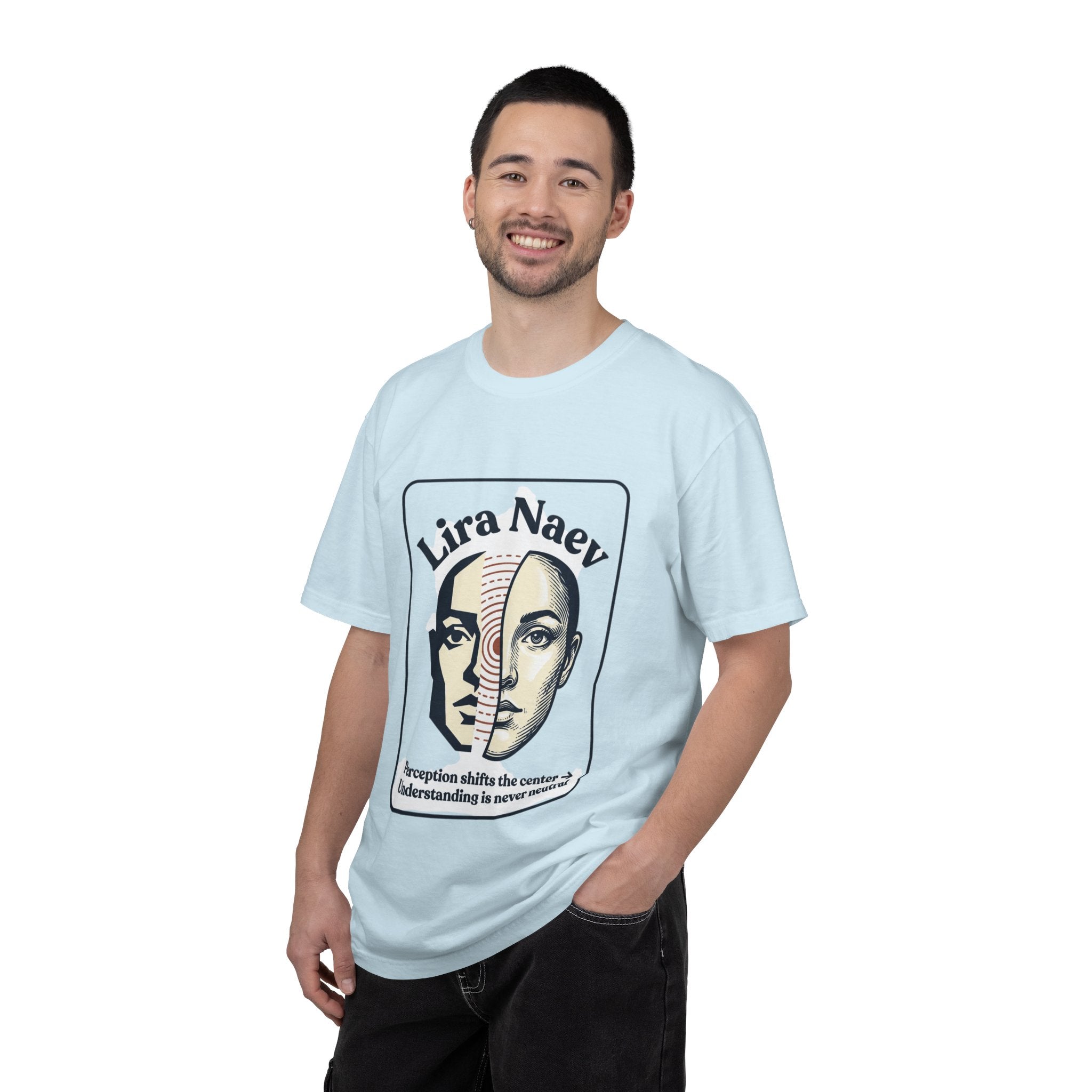 Power Runs Black PRB Lira Naev Split-Face Graphic T-Shirt — “Perception shifts the center” Statement Tee by Power Runs Black