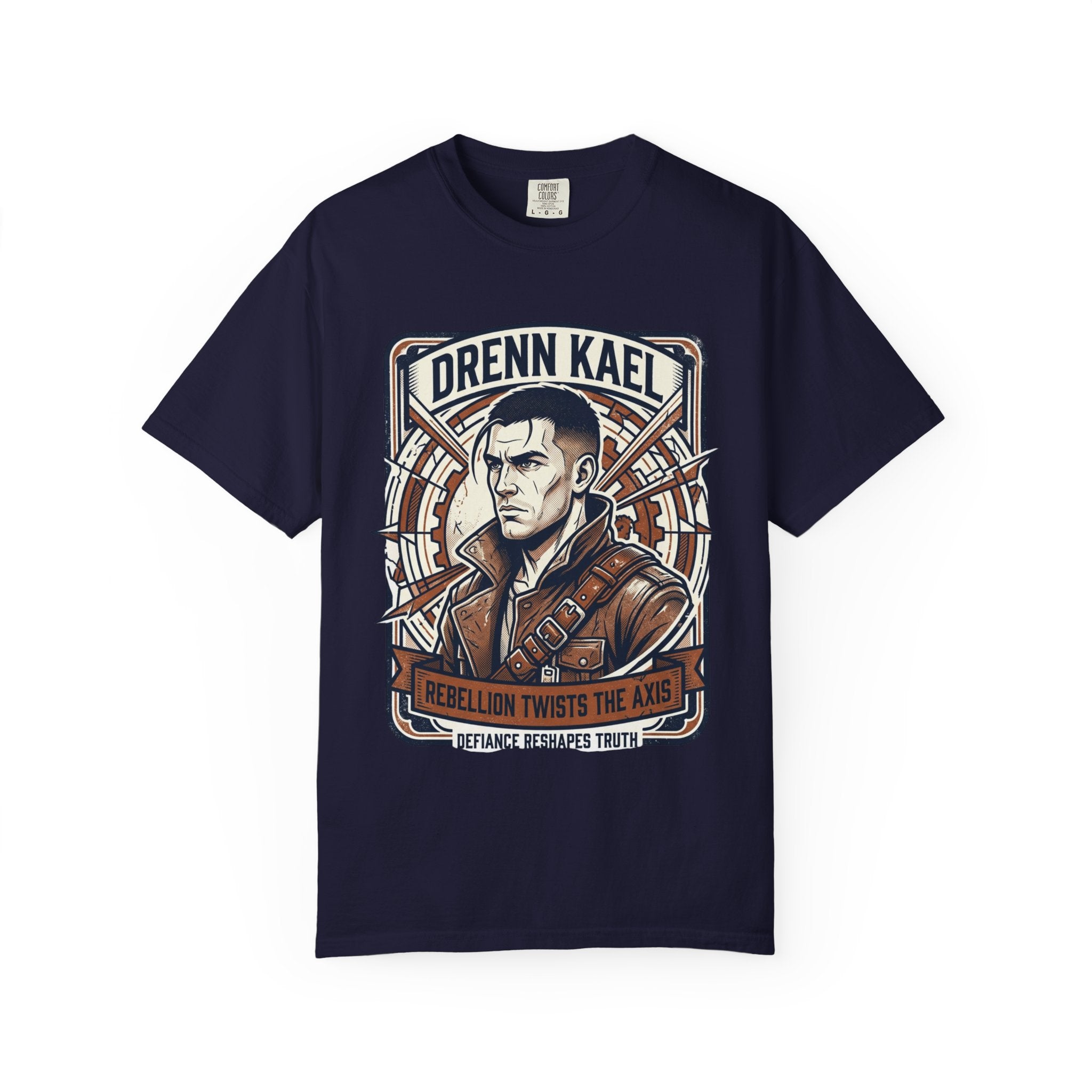 Power Runs Black PRB Drenn Kael Portrait T-Shirt — "Rebellion Twists the Axis" Graphic Tee by Printify