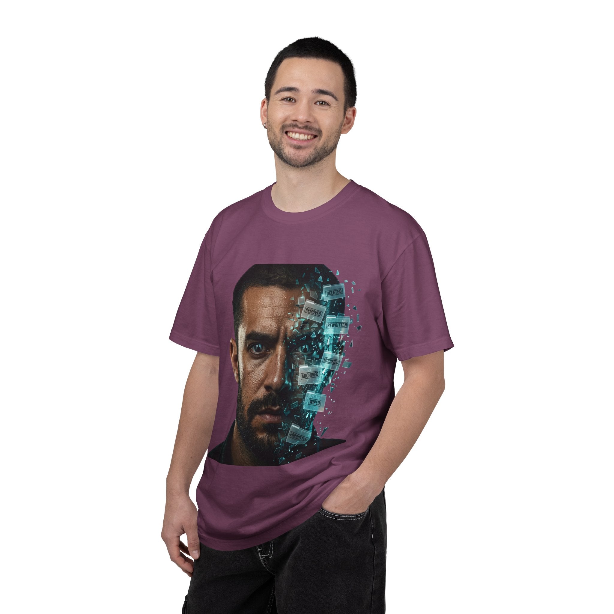 Syndication Loop Cyberpunk Portrait Tee — Tech-Noir Graphic T-Shirt | Power Runs Black by Printify