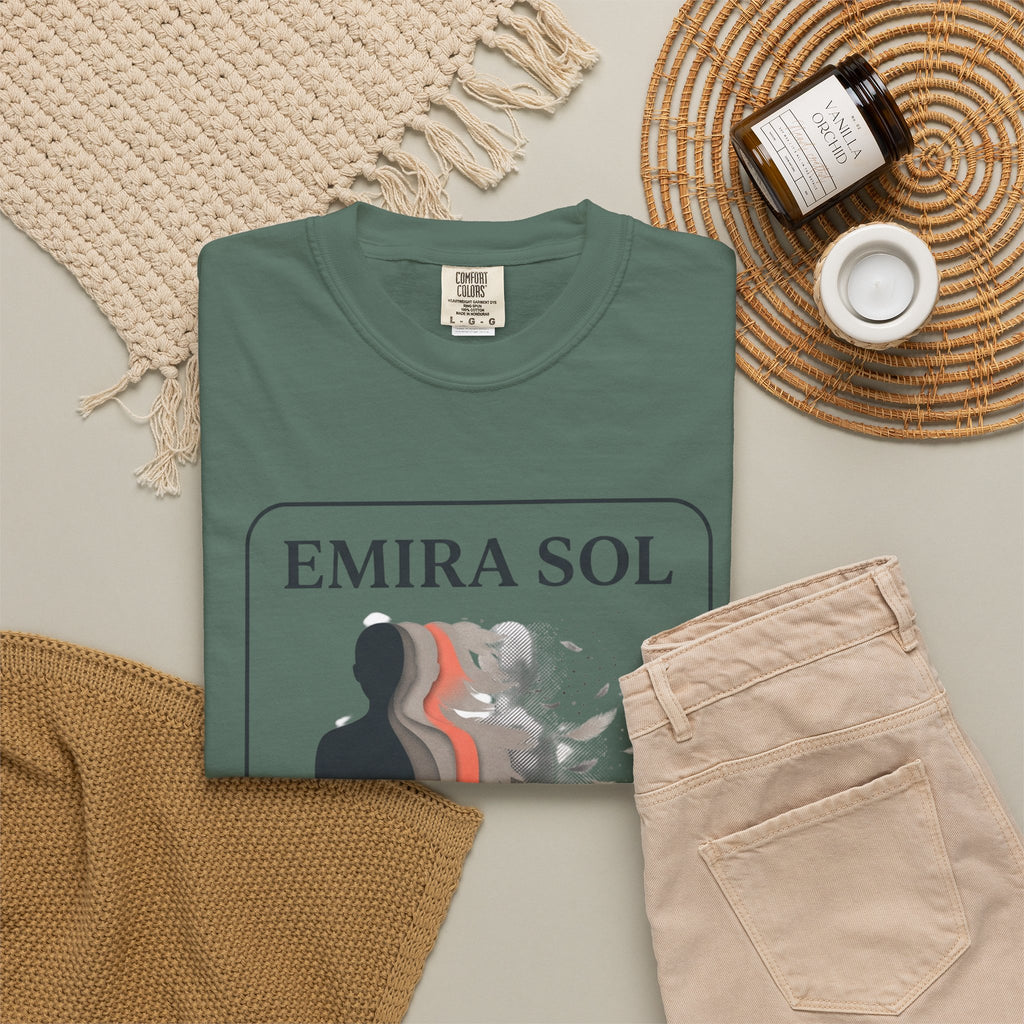 Power Runs Black PRB Emira Sol Graphic T-Shirt — Silhouette Art "Release Shadows" Tee by Printify