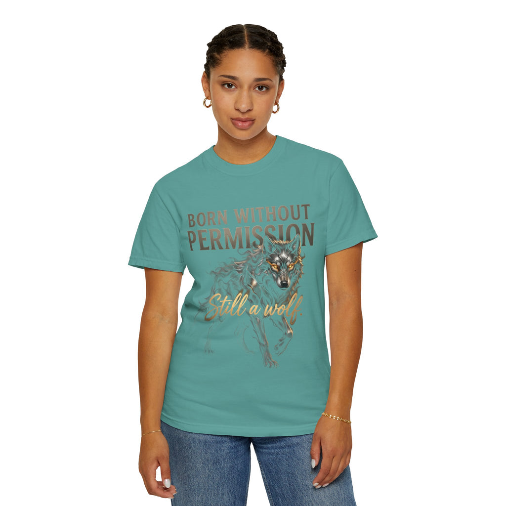 PRB Born Without Permission Wolf T-Shirt — Bold Wolf Graphic Tee by Printify