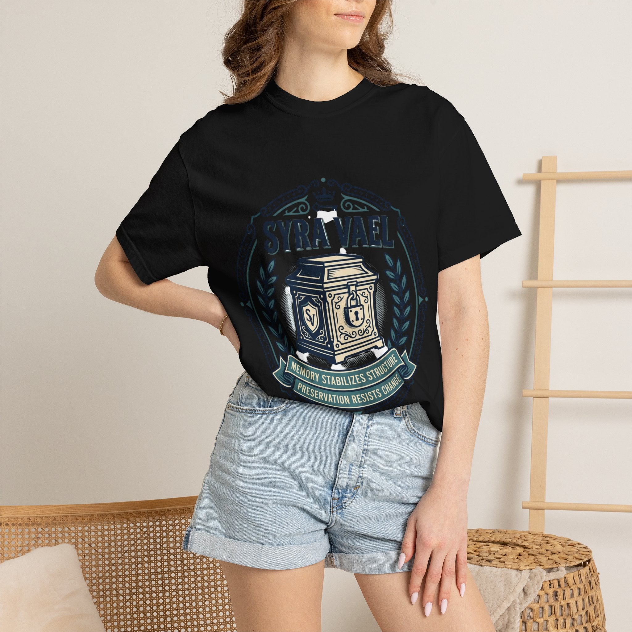Power Runs Black PRB — Syra Vael Vintage Crest Tee by Power Runs Black