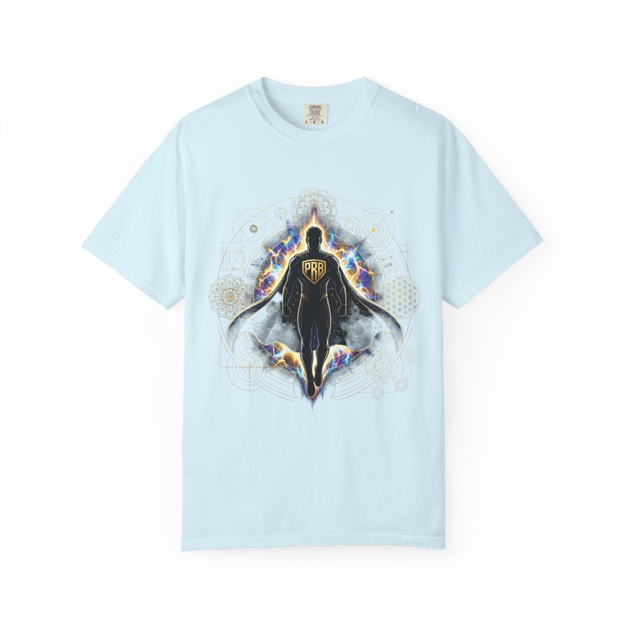 PRB Mystic Cloaked Hero Graphic T-Shirt | Cosmic Aura Geometric Streetwear Tee by Printify