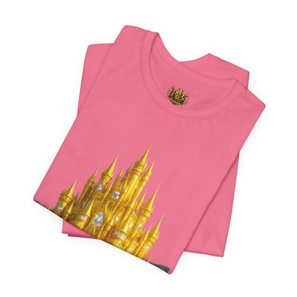 PRB Golden Fantasy Castle Tee | Magical Kingdom Illustration, Fairytale Scene by Power Runs Black